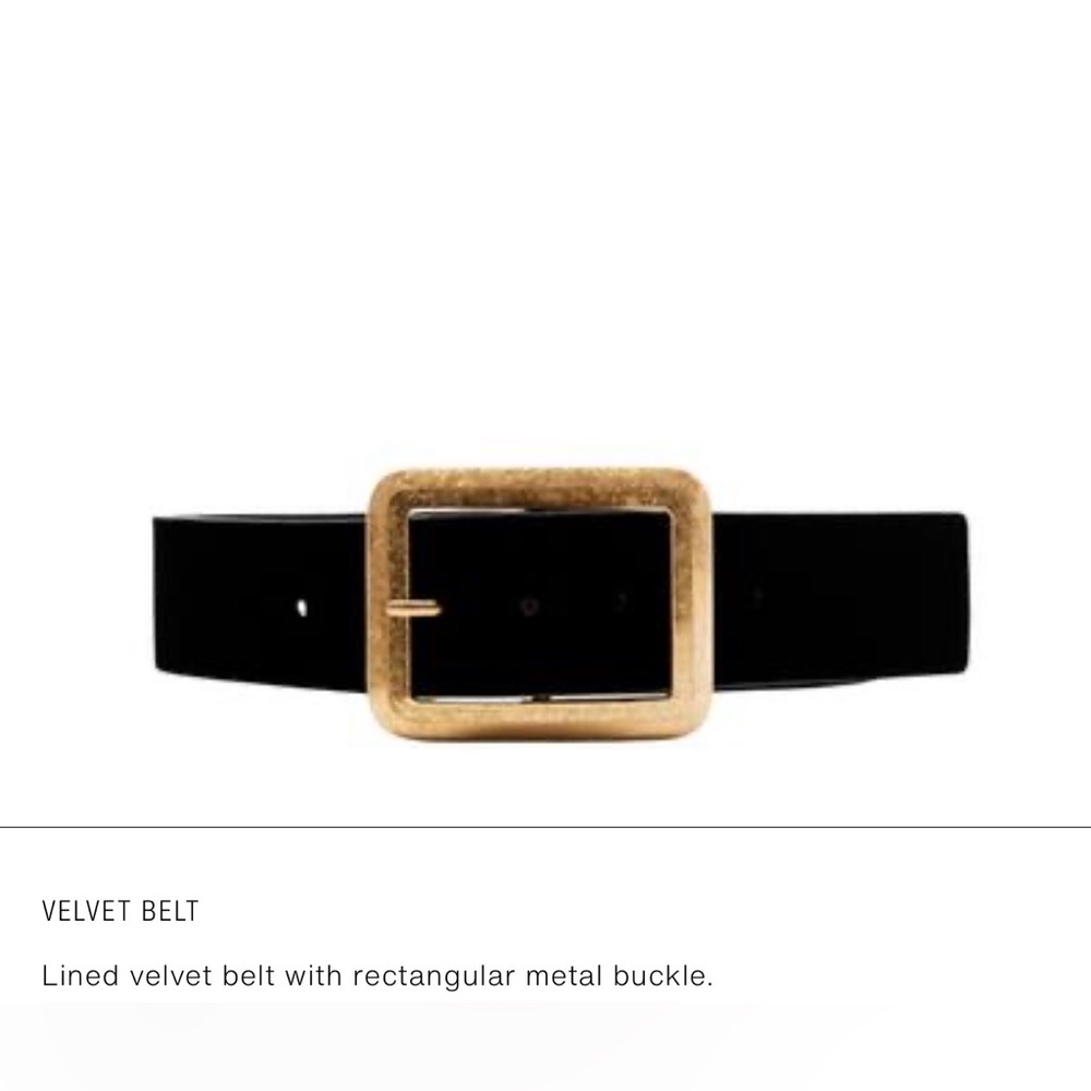 Zara Black Velvet Belt with Gold Square Buckle